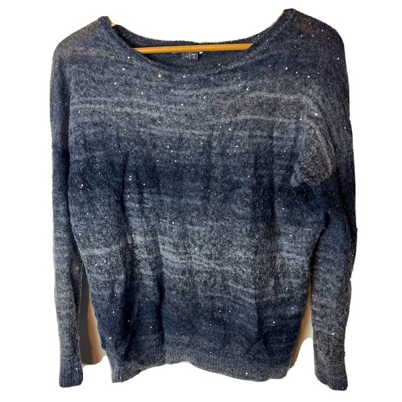 Vince virgin wool kid mohair blend sequin gray sweater women size large - Picture 1 of 5
